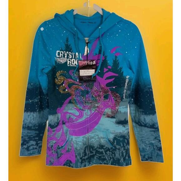 Crystal Rock Jacket Small Y2K Rhinestone Crown Hoodie Christian Audigier A113 - Picture 1 of 11
